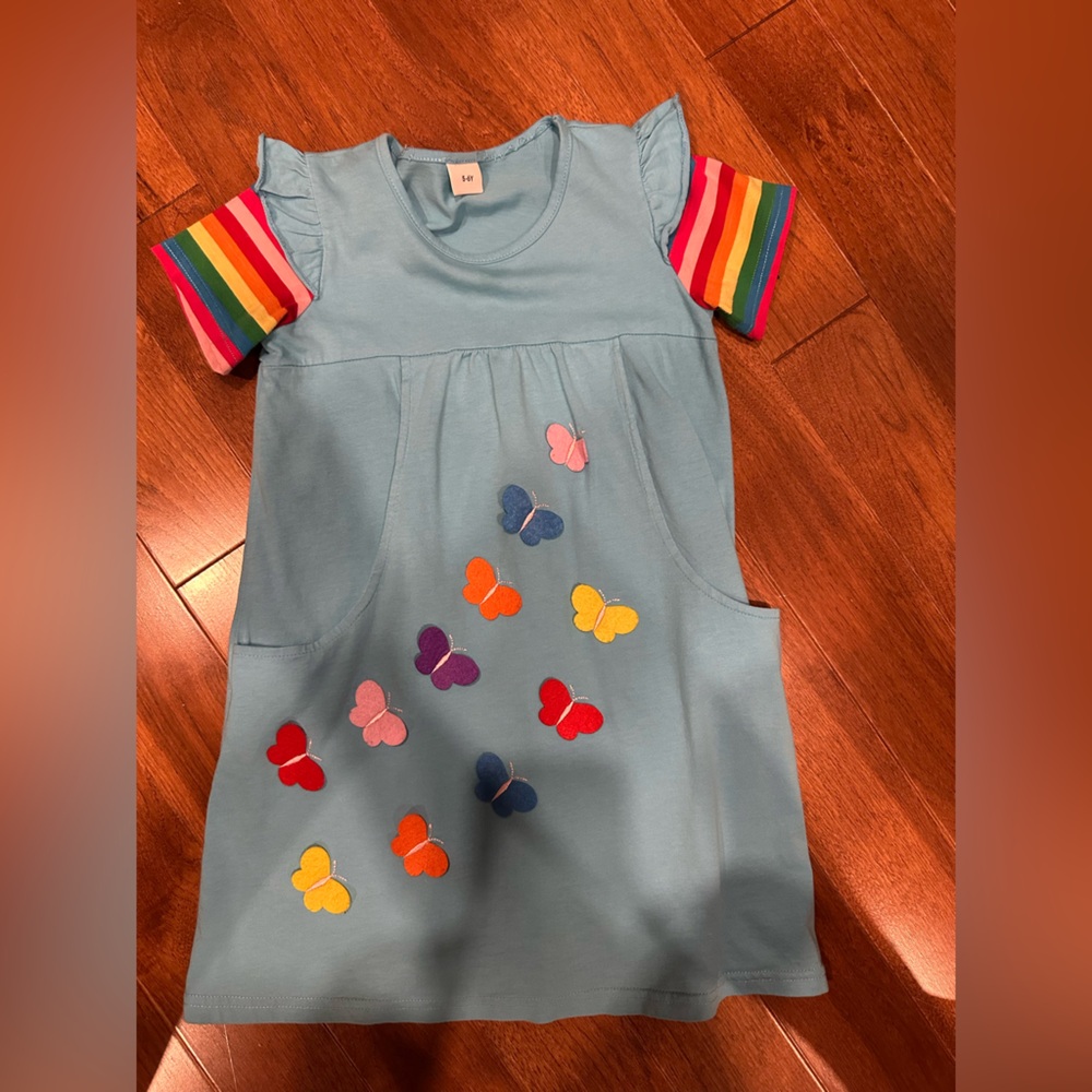 Colorful Butterfly Kids Dress with Rainbow Sleeves
